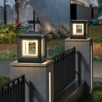 Ray Contemporary Black Metal LED Cube Outdoor Lamps