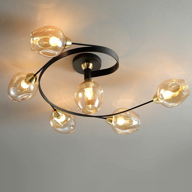 Valentina Black/Gold Glass Flush-Mount Ceiling Light for Dining Room