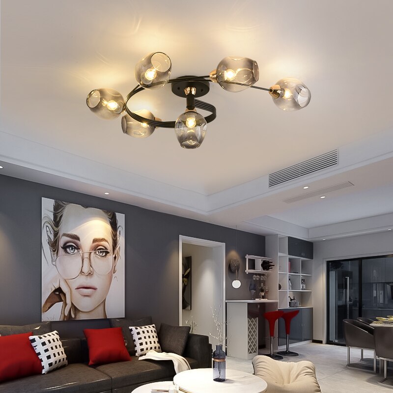 Valentina Black/Gold Glass Flush-Mount Ceiling Light for Dining Room