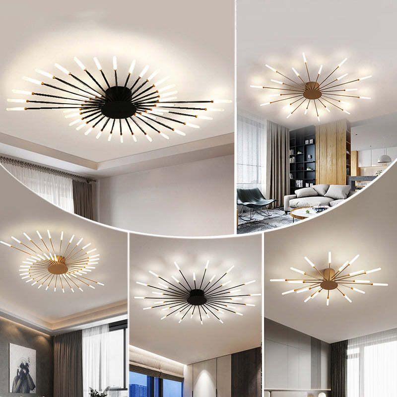 Wesley Fireworks Flush-Mount Ceiling Light in Black/Gold