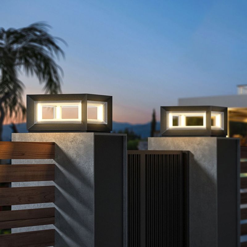 Ray Contemporary Black Metal LED Cube Outdoor Lamps