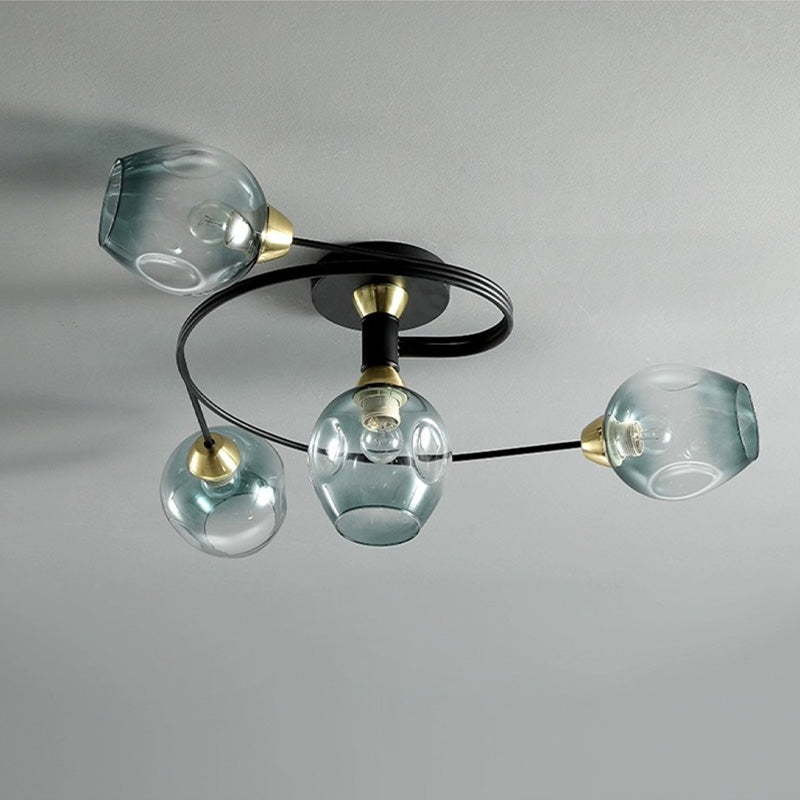 Valentina Black/Gold Glass Flush-Mount Ceiling Light for Dining Room