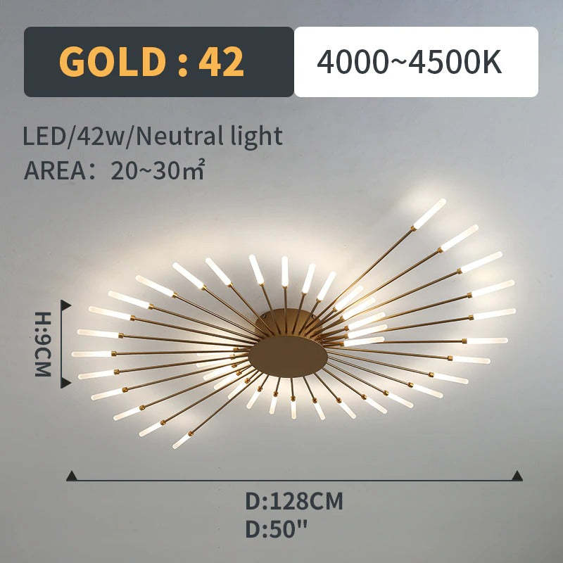 Wesley Fireworks Flush-Mount Ceiling Light in Black/Gold