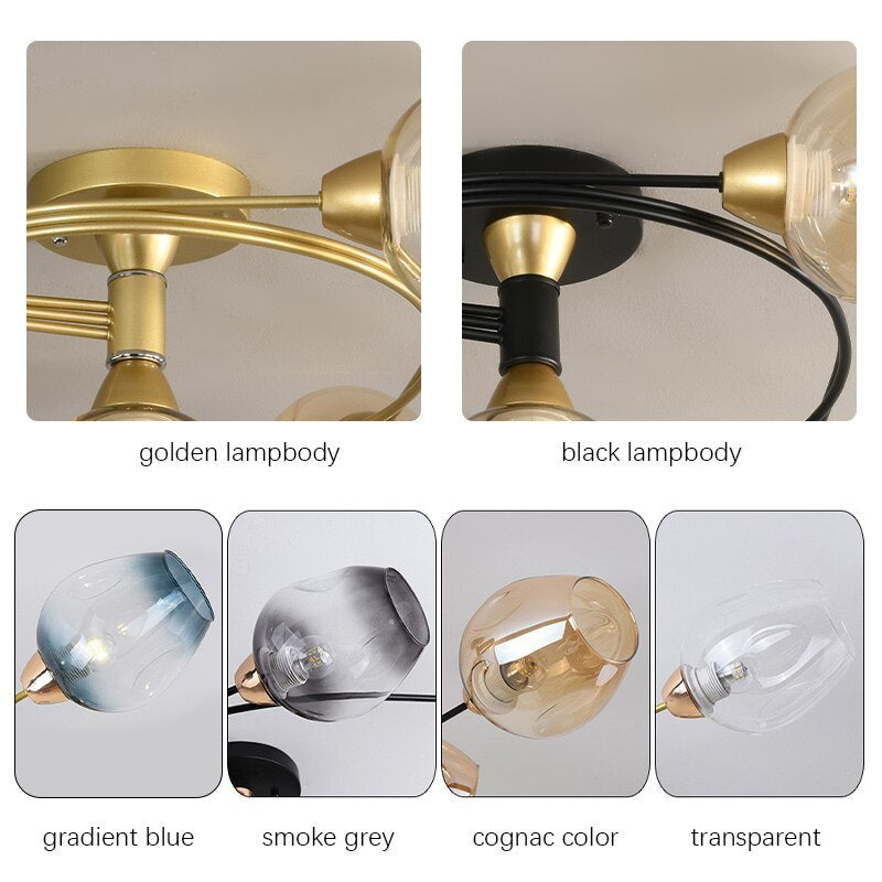 Valentina Black/Gold Glass Flush-Mount Ceiling Light for Dining Room