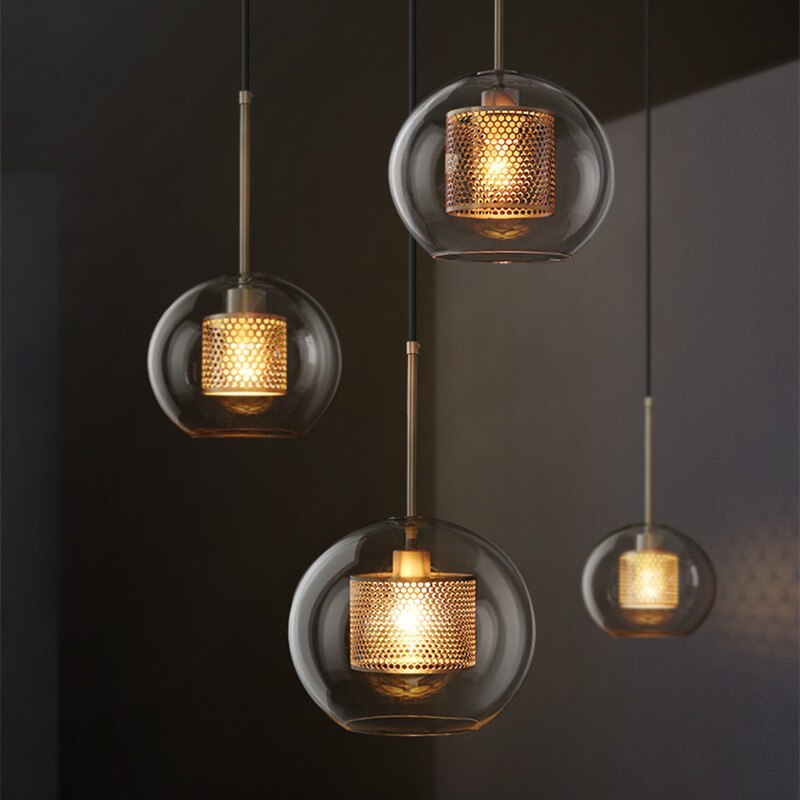 Hessa Contemporary Gold Glass Pendant Light with Globe or Cylinder Shade