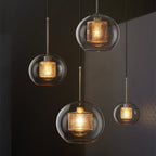 Hessa Contemporary Gold Glass Pendant Light with Globe or Cylinder Shade