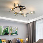 Valentina Black/Gold Glass Flush-Mount Ceiling Light for Dining Room
