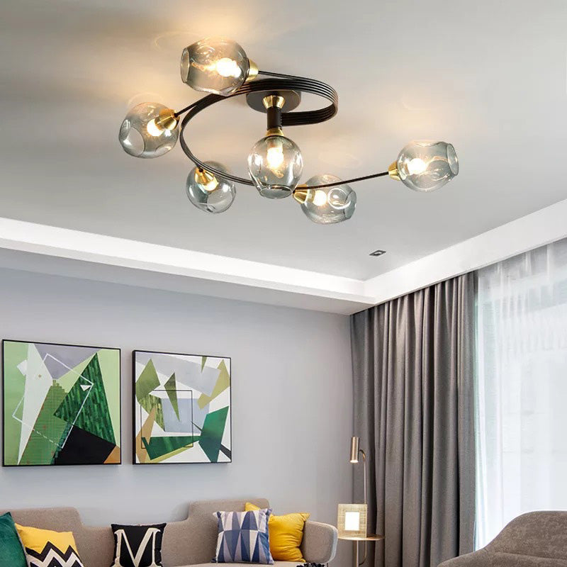 Valentina Black/Gold Glass Flush-Mount Ceiling Light for Dining Room