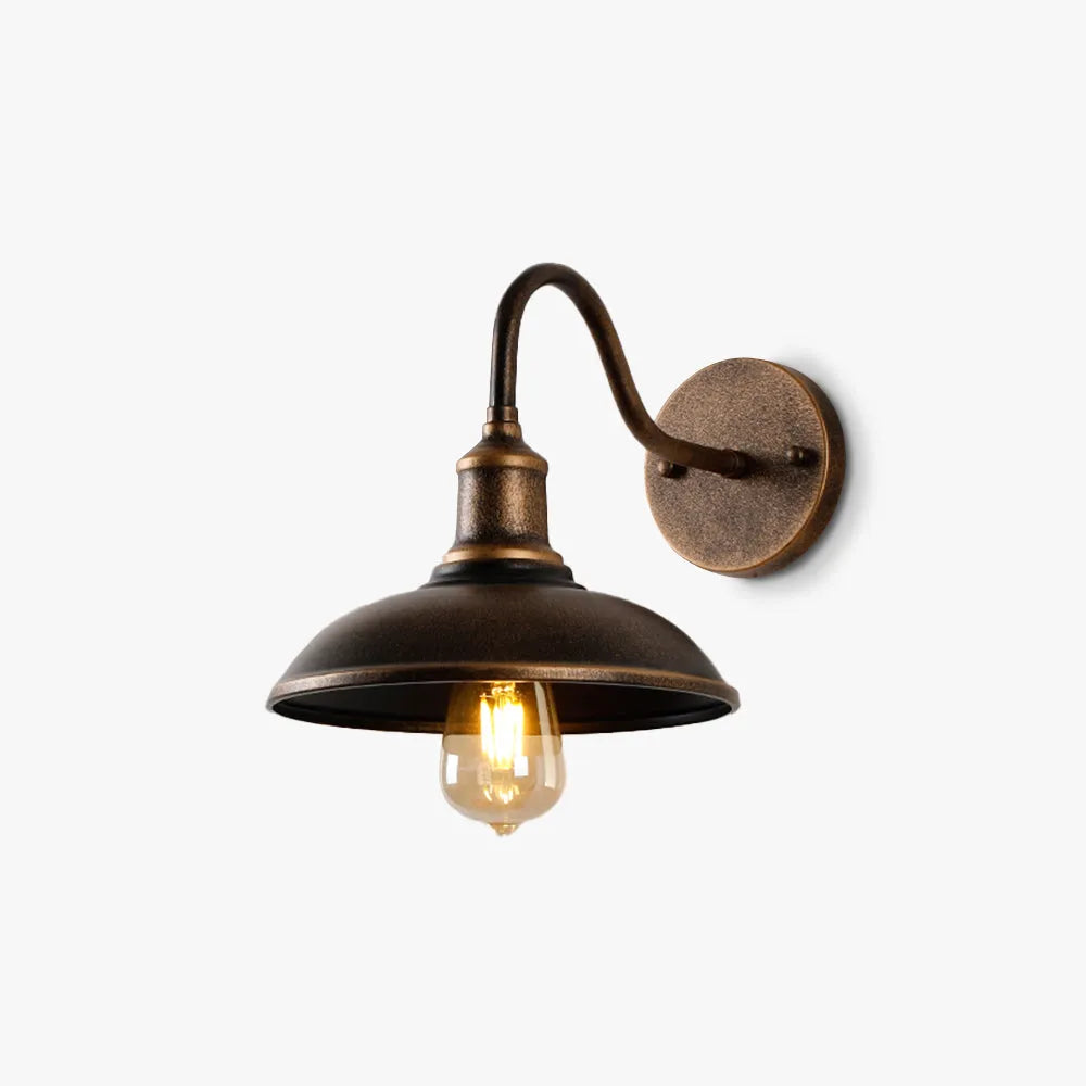 Ray Rustic Bowl‑Shaped Metal Wall Sconce, Antique Brass Finish