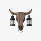 Austin Vintage Bull‑Shaped 2‑Light Wall Sconce, Wood & Metal Bedroom Lamp