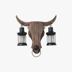 Austin Vintage Bull‑Shaped 2‑Light Wall Sconce, Wood & Metal Bedroom Lamp