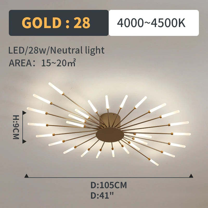 Wesley Fireworks Flush-Mount Ceiling Light in Black/Gold