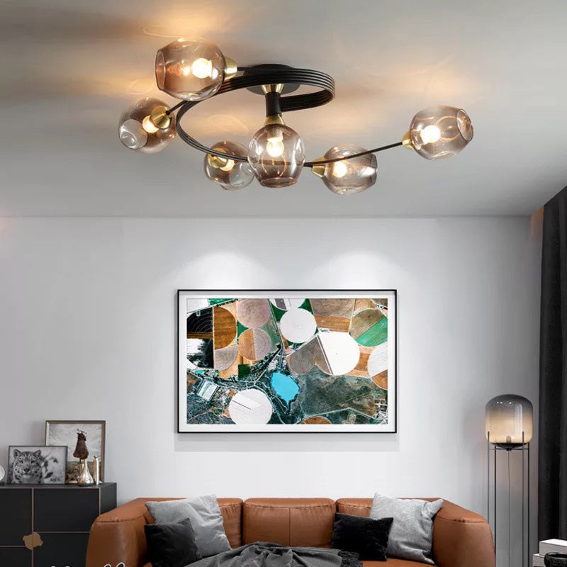 Valentina Black/Gold Glass Flush-Mount Ceiling Light for Dining Room