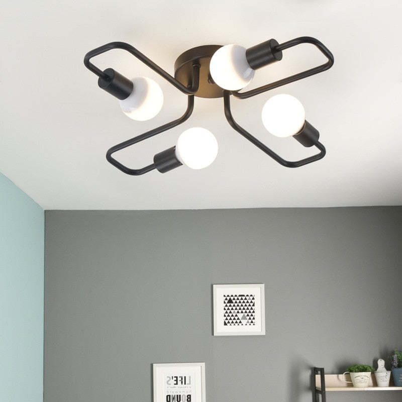 Arisha Modern Industrial Minimalist Black Metal Ceiling Light