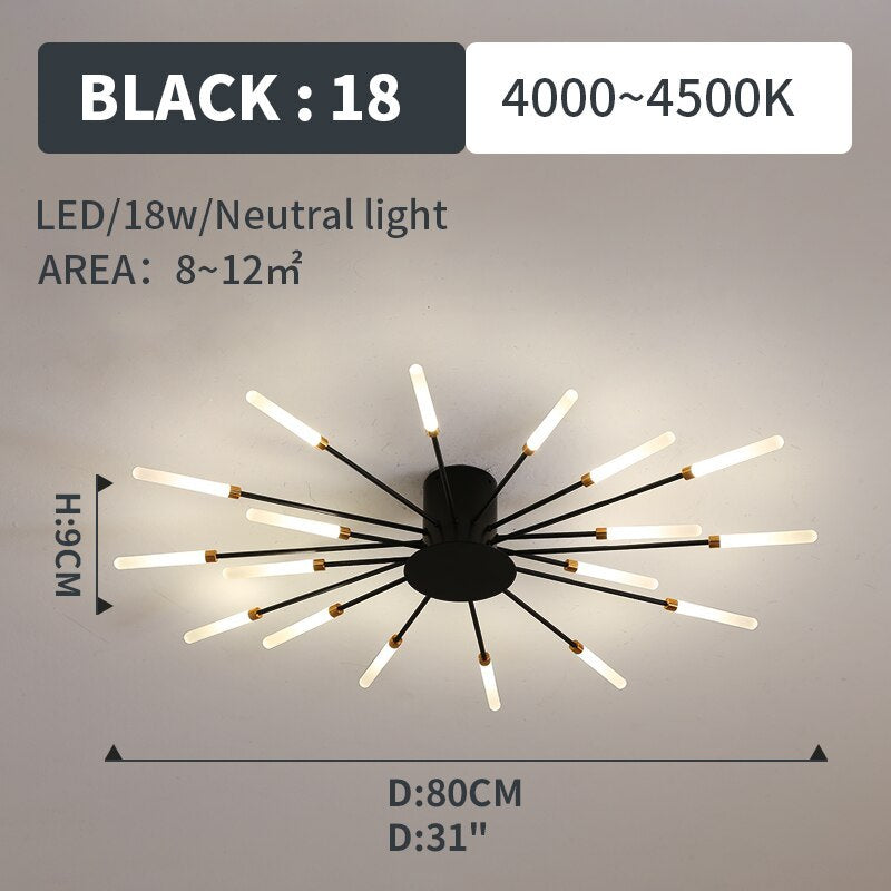 Wesley Fireworks Flush-Mount Ceiling Light in Black/Gold