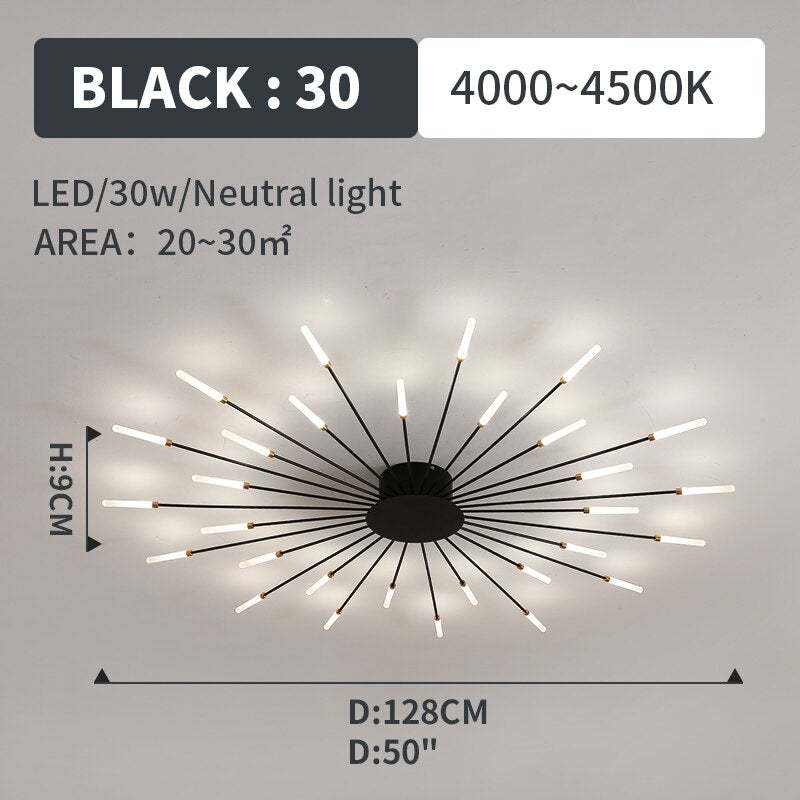 Wesley Fireworks Flush-Mount Ceiling Light in Black/Gold