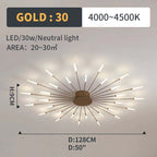 Wesley Fireworks Flush-Mount Ceiling Light in Black/Gold