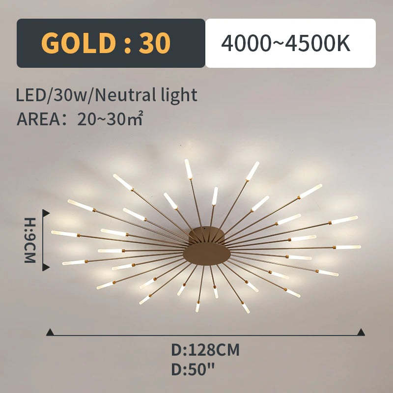 Wesley Fireworks Flush-Mount Ceiling Light in Black/Gold