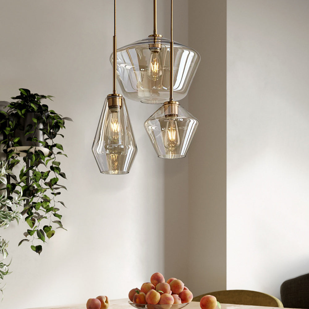 June Diamond-Shaped Glass Pendant Light, Clear/Amber