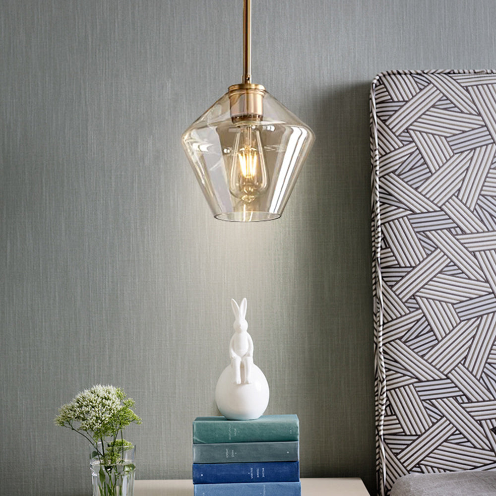 June Diamond-Shaped Glass Pendant Light, Clear/Amber