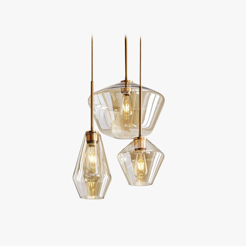 June Diamond-Shaped Glass Pendant Light, Clear/Amber