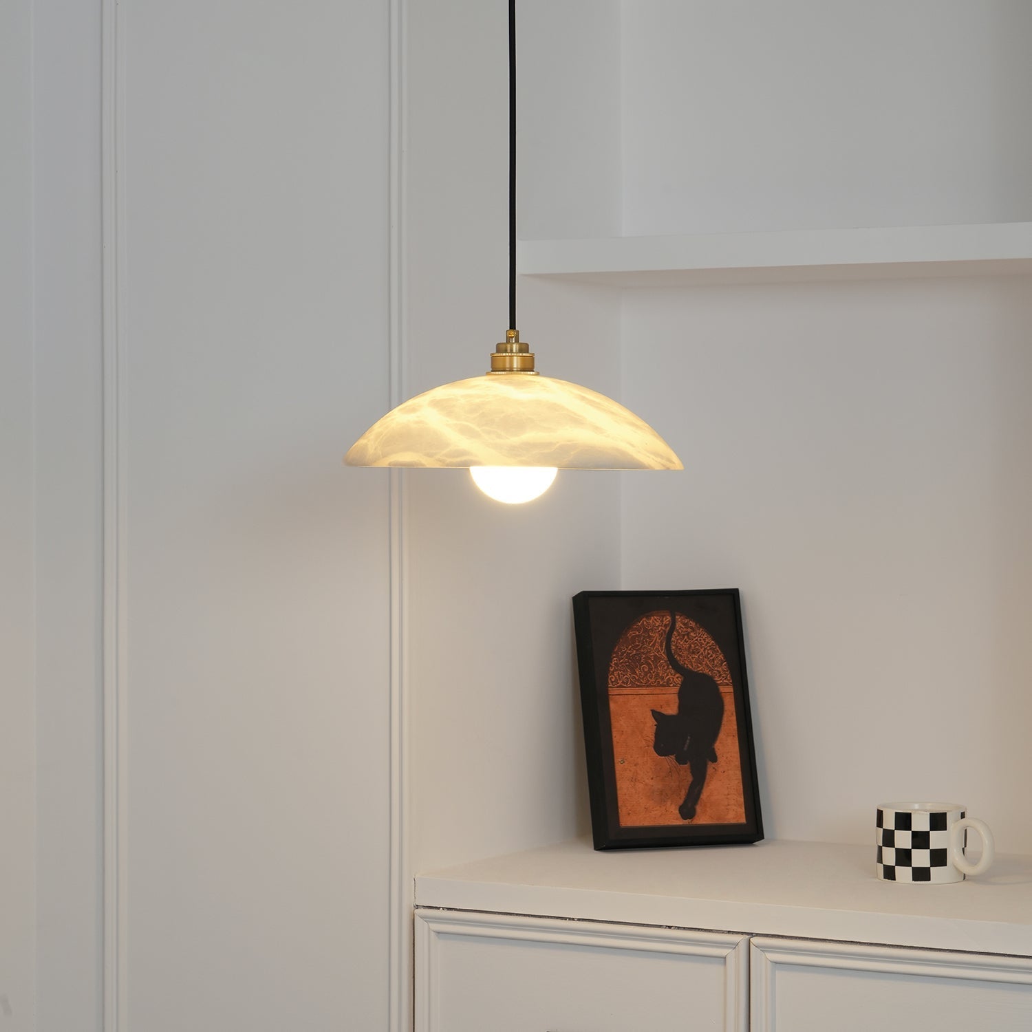Delin Alabaster & Brass Dome Pendant Light