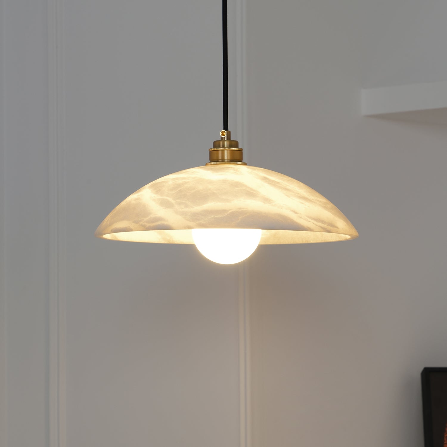 Delin Alabaster & Brass Dome Pendant Light