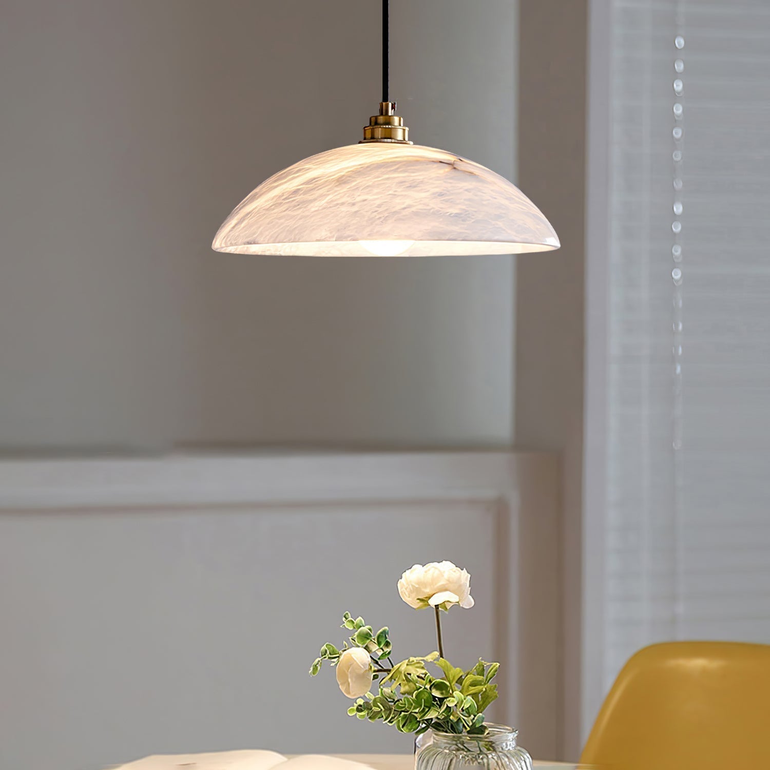 Delin Alabaster & Brass Dome Pendant Light