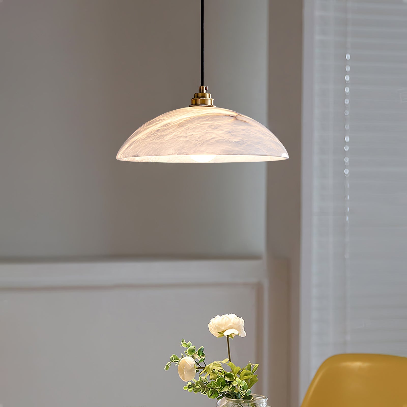 Delin Alabaster & Brass Dome Pendant Light
