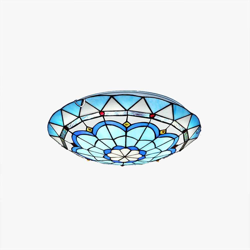 Tiffany-Style Colorful Stained Glass Flush-Mount Ceiling Light for Bedroom