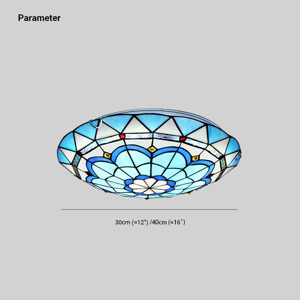 Tiffany-Style Colorful Stained Glass Flush-Mount Ceiling Light for Bedroom
