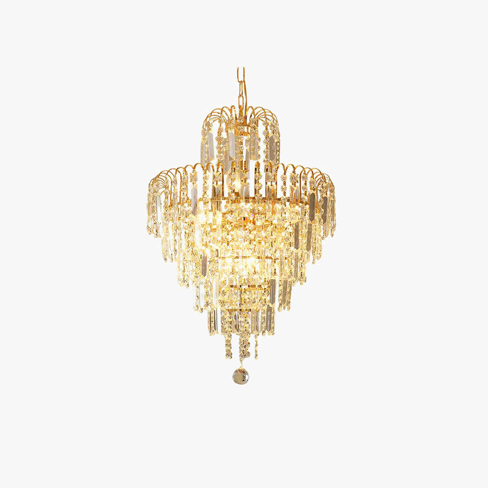 Kristy Luxury Gold Crystal Chandelier, 5-Tier Tassel Design