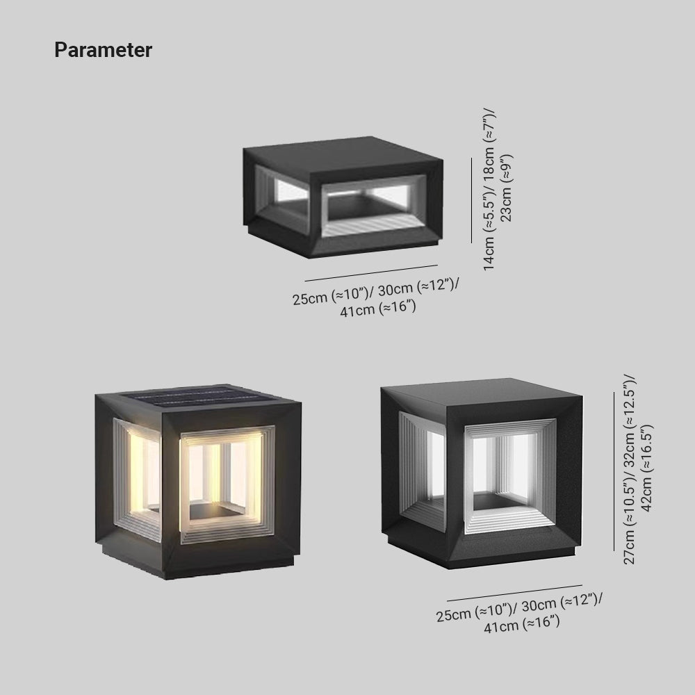 Ray Contemporary Black Metal LED Cube Outdoor Lamps