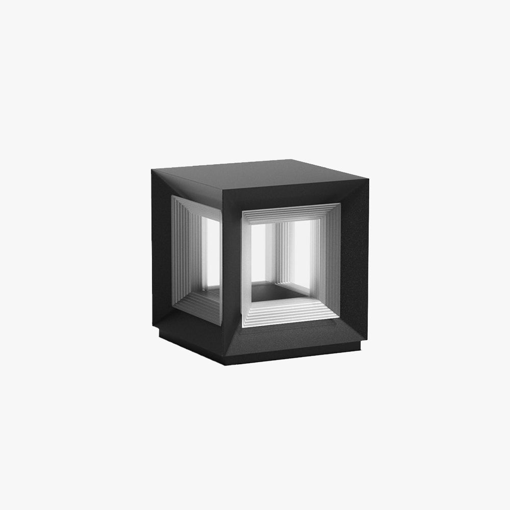 Ray Contemporary Black Metal LED Cube Outdoor Lamps