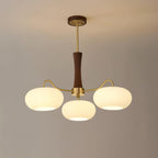 Candy Chandelier in Brass, Wood, and Persimmon Glass