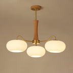 Candy Chandelier in Brass, Wood, and Persimmon Glass