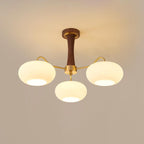 Candy Chandelier in Brass, Wood, and Persimmon Glass