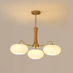 Candy Chandelier in Brass, Wood, and Persimmon Glass