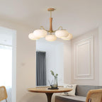 Candy Chandelier in Brass, Wood, and Persimmon Glass