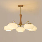 Candy Chandelier in Brass, Wood, and Persimmon Glass