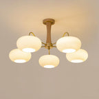 Candy Chandelier in Brass, Wood, and Persimmon Glass