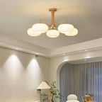 Candy Chandelier in Brass, Wood, and Persimmon Glass