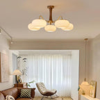 Candy Chandelier in Brass, Wood, and Persimmon Glass