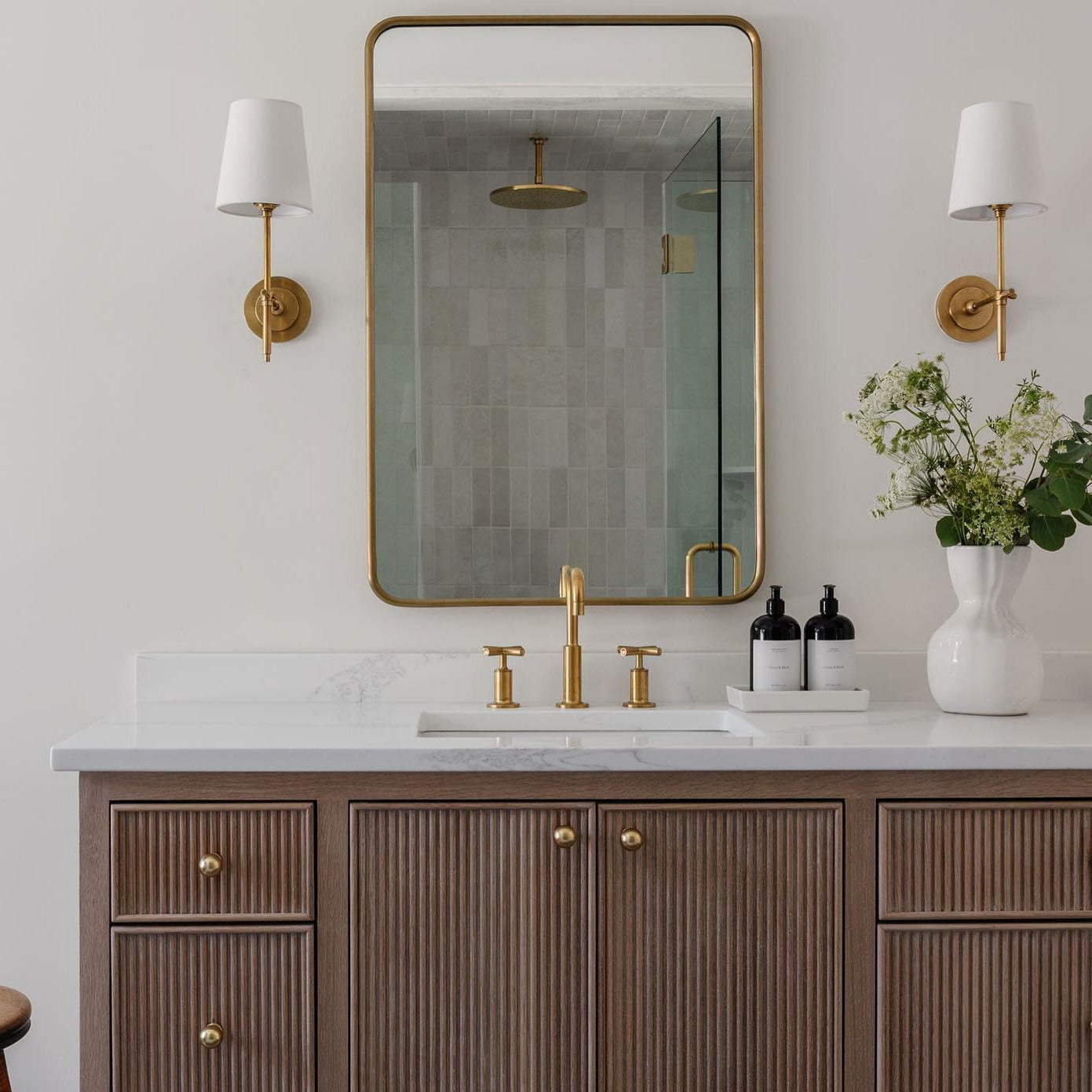 Theodore Brass Wall Lamp with Fabric Shade