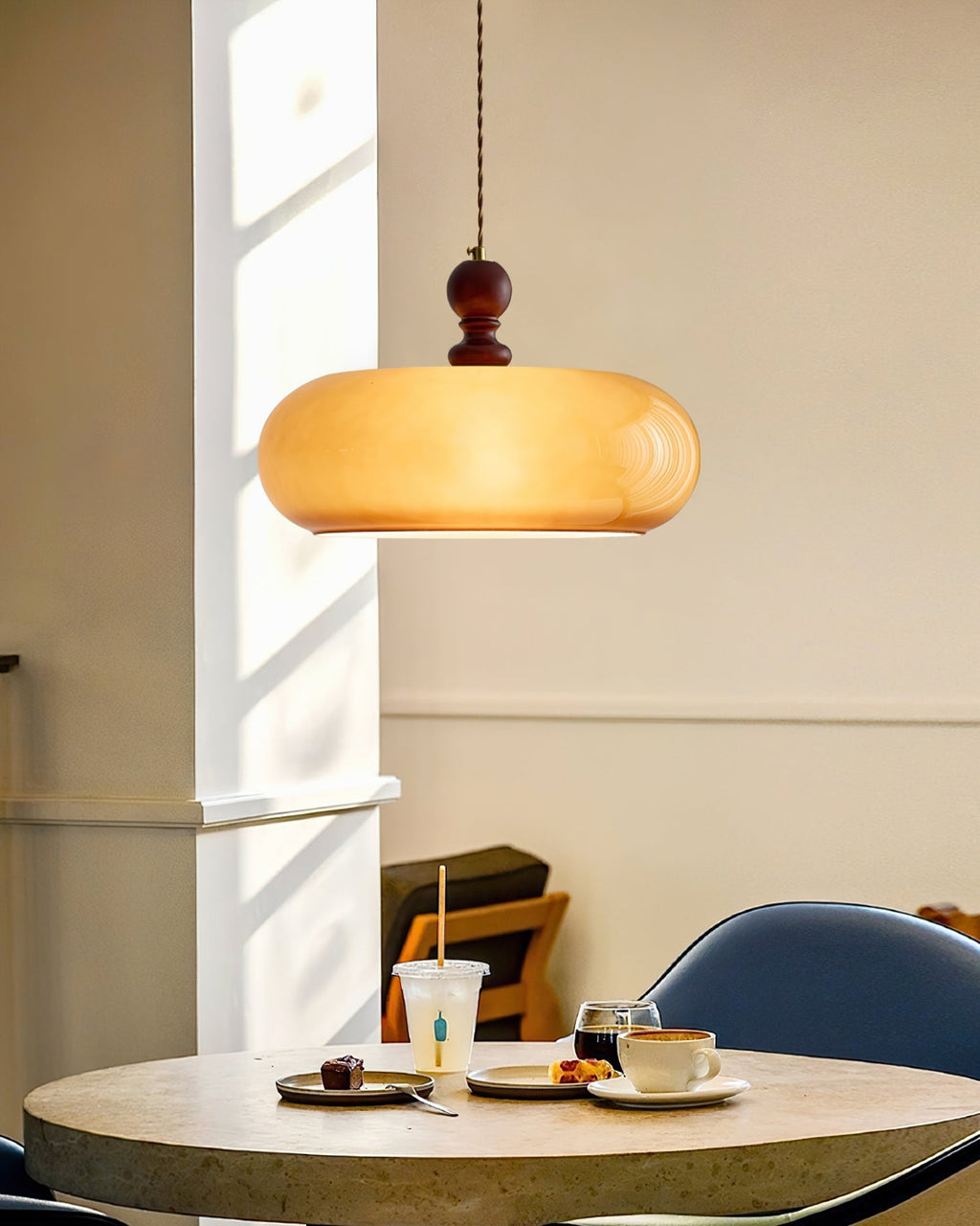 Eldom Pendant Light with Amber Glass Shade