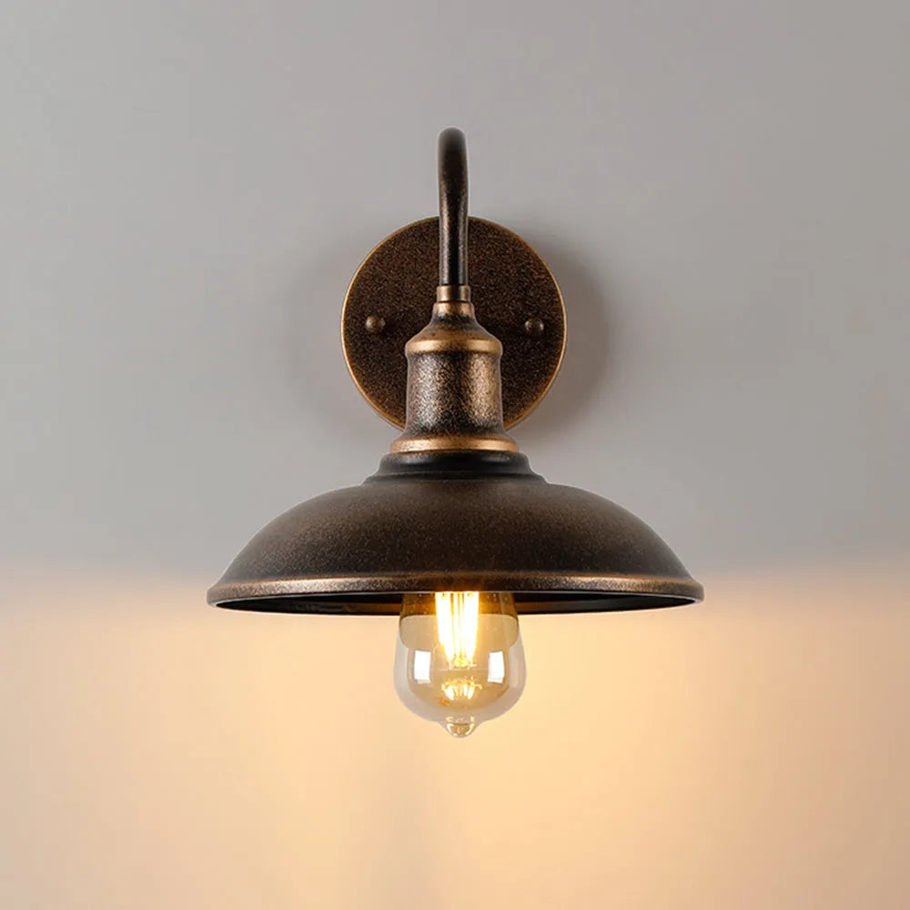 Ray Rustic Bowl‑Shaped Metal Wall Sconce, Antique Brass Finish