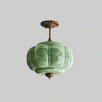 Eldio Semi-Flush Mount Ceiling Light with Green Glass Shade
