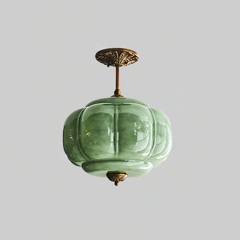 Eldio Semi-Flush Mount Ceiling Light with Green Glass Shade