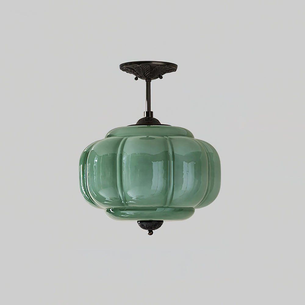 Eldio Semi-Flush Mount Ceiling Light with Green Glass Shade