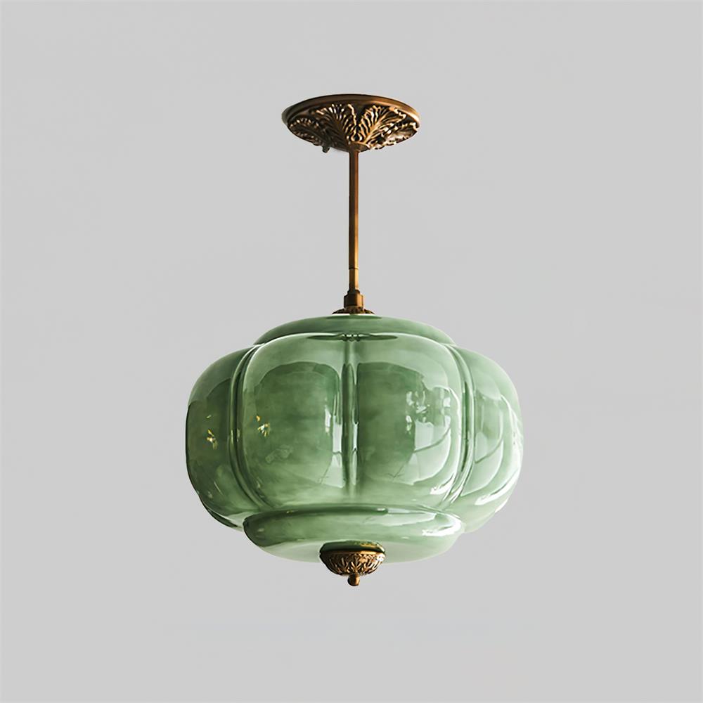 Eldio Semi-Flush Mount Ceiling Light with Green Glass Shade